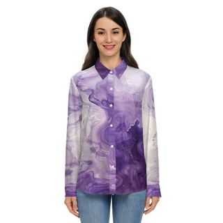 Purple Clouds Abstract Women's Sustainable Long Sleeve Button-Down Shirt