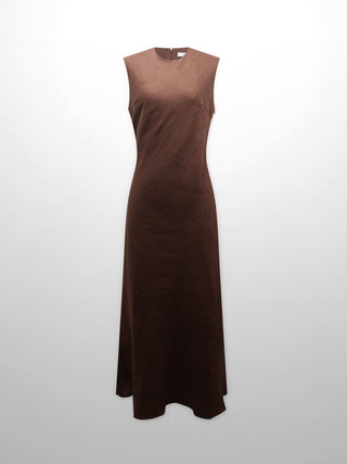 Brown, 100% Linen A-Line Slip Dress, front view