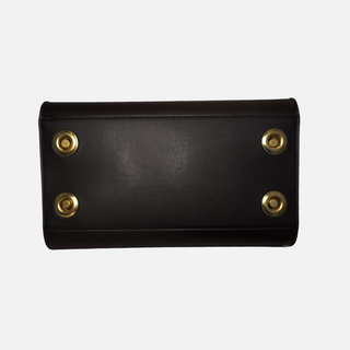 Interchangeable vegan leather bag, view of outer cover bottom with antique brass grommets