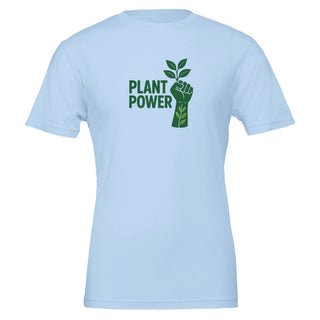 image of light blue plant_power_graphic_tshirt, raised fist