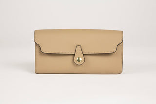 Tan clutch by Lavada shown without strap