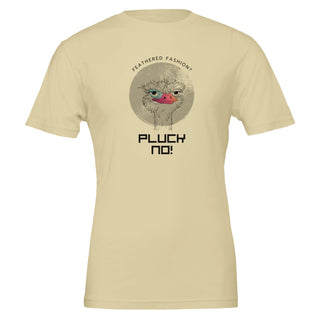 beige pluck no feathers funny vegan tshirt