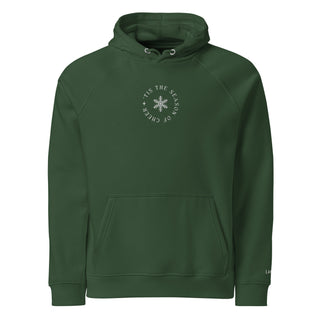 Green embroidered 'Tis The Season organic cotton holiday hoodie