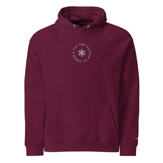 Burgundy embroidered 'Tis The Season organic cotton holiday hoodie