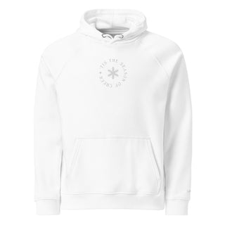 white embroidered 'Tis The Season organic cotton holiday hoodie