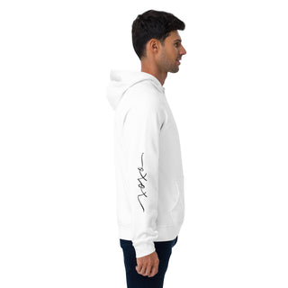 Eco friendly hoodie in white, right sleeve with xoxo