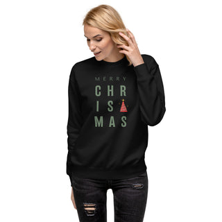 Merry Christmas sweatshirt for women with large font and red tree