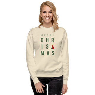 bone colored Merry Christmas sweatshirt for women with large font and red 