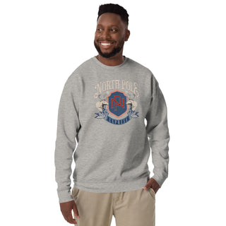 North Pole Express with crest premium unisex holiday Christmas sweatshirt, light gray