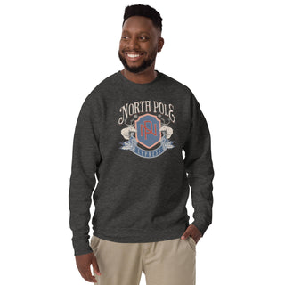 North Pole Express with crest premium unisex holiday Christmas sweatshirt, charcoal heather gray