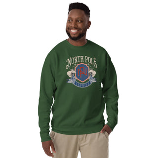 North Pole Express with crest premium unisex holiday Christmas sweatshirt, dark green