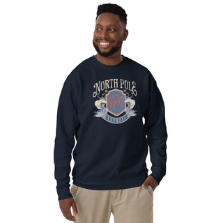 North Pole Express with crest premium unisex holiday Christmas sweatshirt, navy