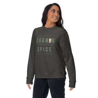 slate gray version of Eggnog and Pumpkin Spice women's holiday sweatshirt