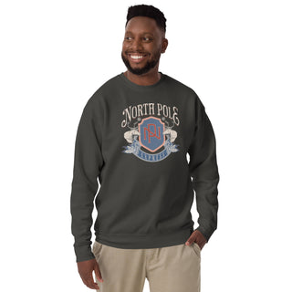 North Pole Express with crest premium unisex holiday Christmas sweatshirt, vintage black gray