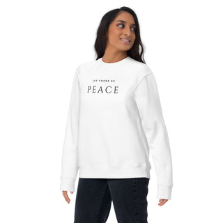 white Let There Be Peace embroidered holiday sweatshirt, women's