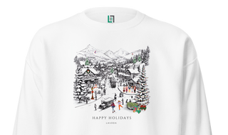 closeup view of elegant holiday village white cotton sweatshirt 