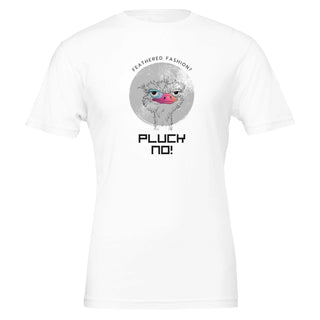 white pluck no feathers funny vegan tshirt
