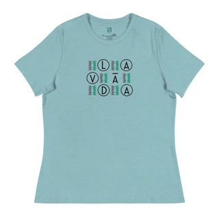 color heather blue lagoon, 100% cotton women's t-shirt with Lavada logo graphic