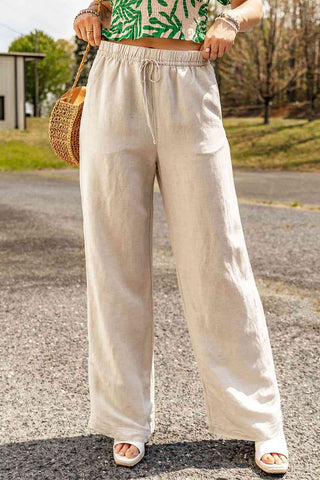 Viscose and Linen Straight Leg Pants with Pockets