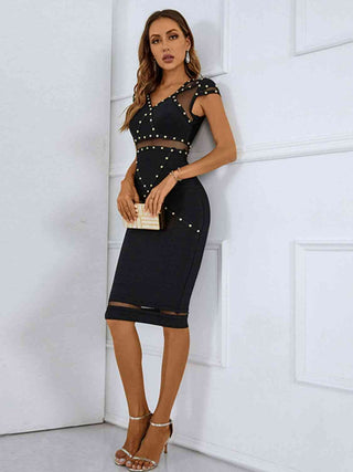 Black Studded Mesh Dress, 73% Viscose