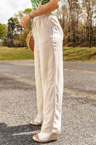 Viscose and Linen Straight Leg Pants with Pockets