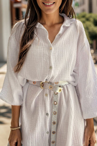 Textured Cotton Button Up Shirt Dress